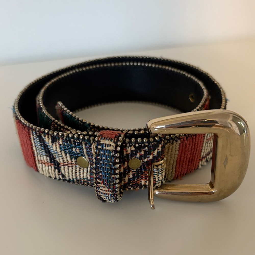Colorful Woven Belt with Gold Buckle